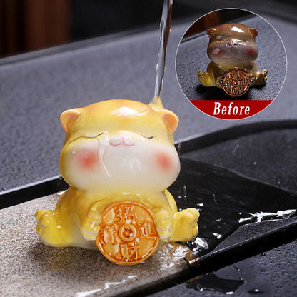 Mythstone Color Changing Cute Mini Cat Resin Tea Pet Wealth Home Figurine Decoration