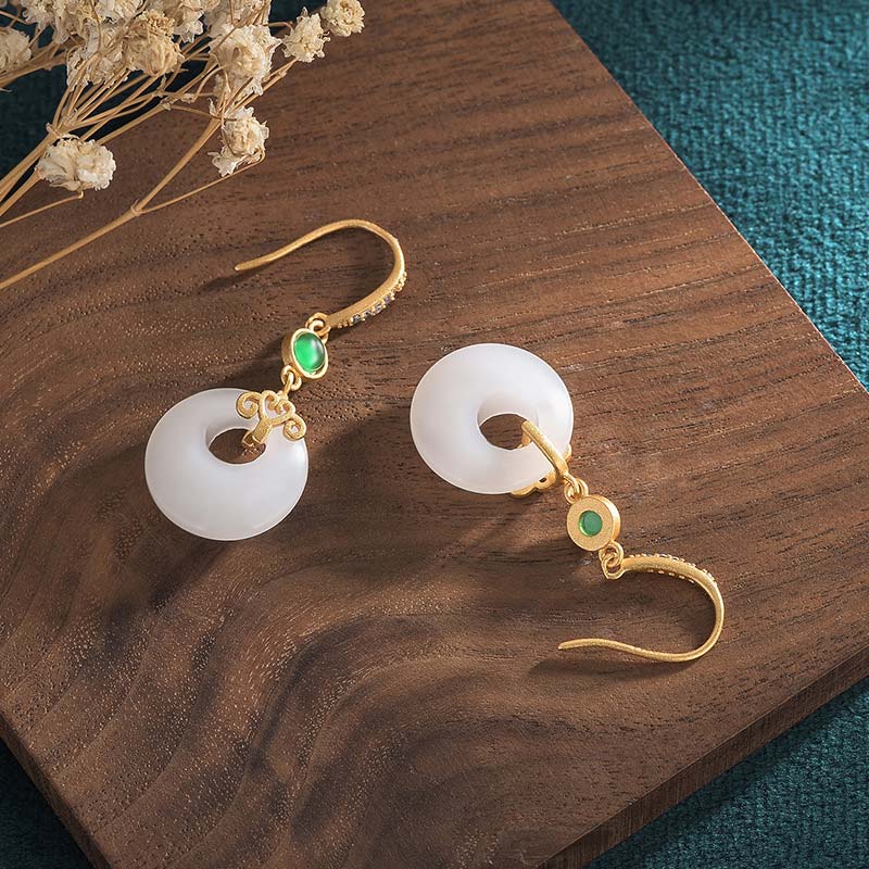 Mythstone FengShui White Jade Blessing Drop Earrings