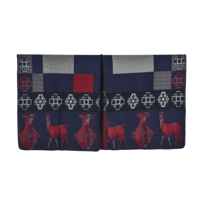 Mythstone Tibetan Shawl Deer Vase Geometric Shapes Winter Cozy Travel Scarf Wrap