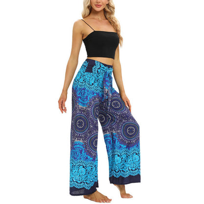 Mythstone Bohemian Mandala Flower Lace-up Wide Leg Pants Women's Yoga Pants