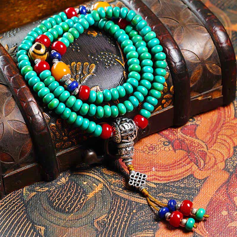 Mythstone 108 Mala Beads Tibetan Turquoise Dzi Bead Protection Bracelet