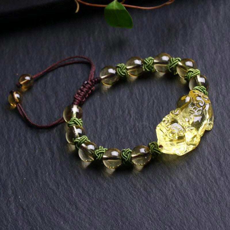 Pulsera de protección de riqueza de Pixiu con citrino natural Mythstone 