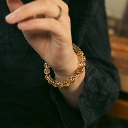 Mythstone Natural Citrine Crystal Brass Bead Protection Bracelet