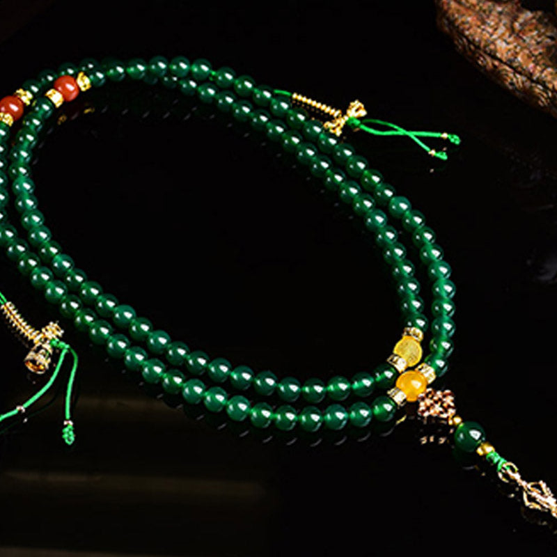 Mythstone 108 Beads Natural Green Agate Success Bracelet Mala