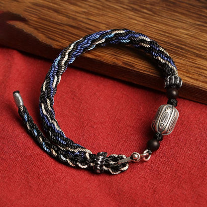 Mythstone 925 Sterling Silver Koi Fish Wealth Reincarnation Knot Braid String Bracelet