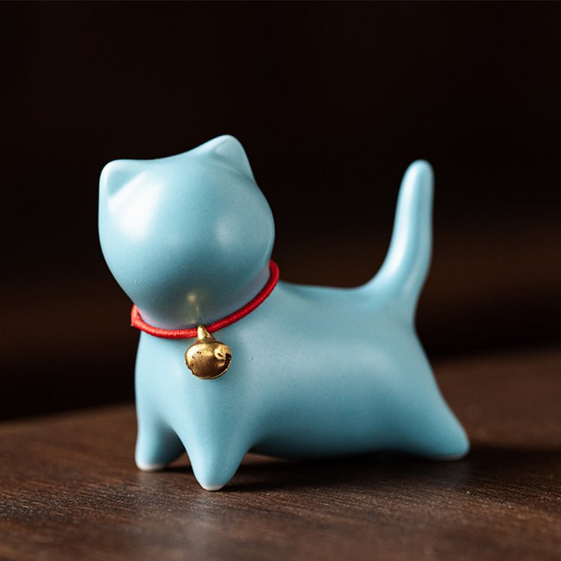 Mythstone Mini Small Cute Cat Tea Pet Ceramic Home Desk Figurine Decoration