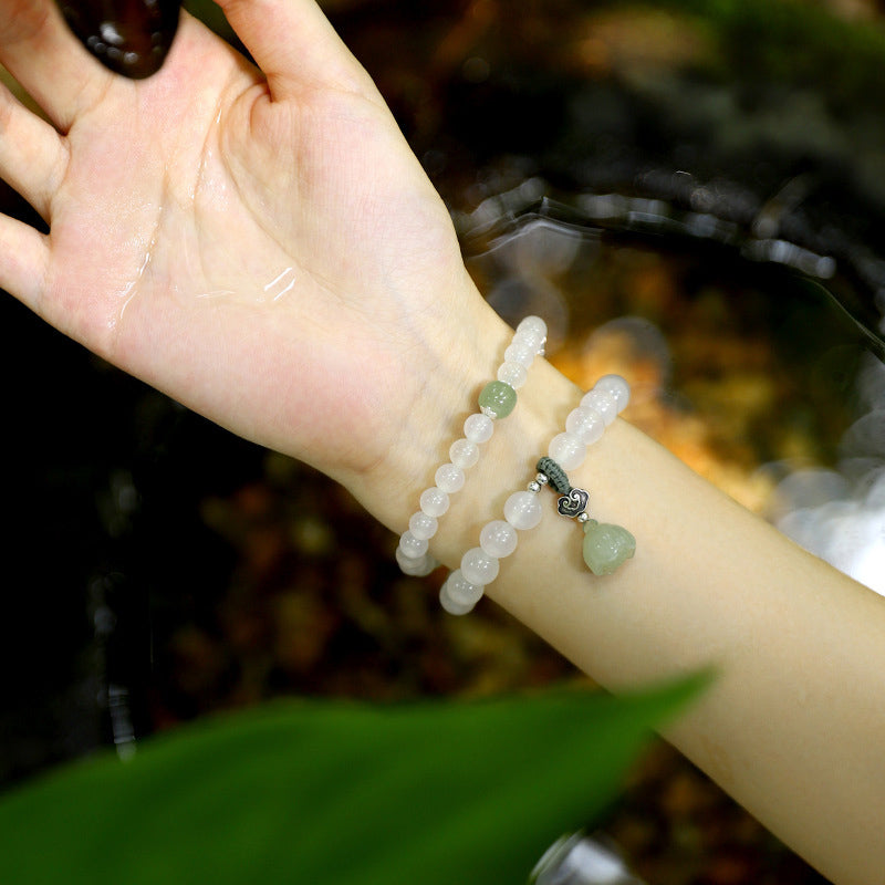 Mythstone White Agate Jade Lotus Protection Bracelet