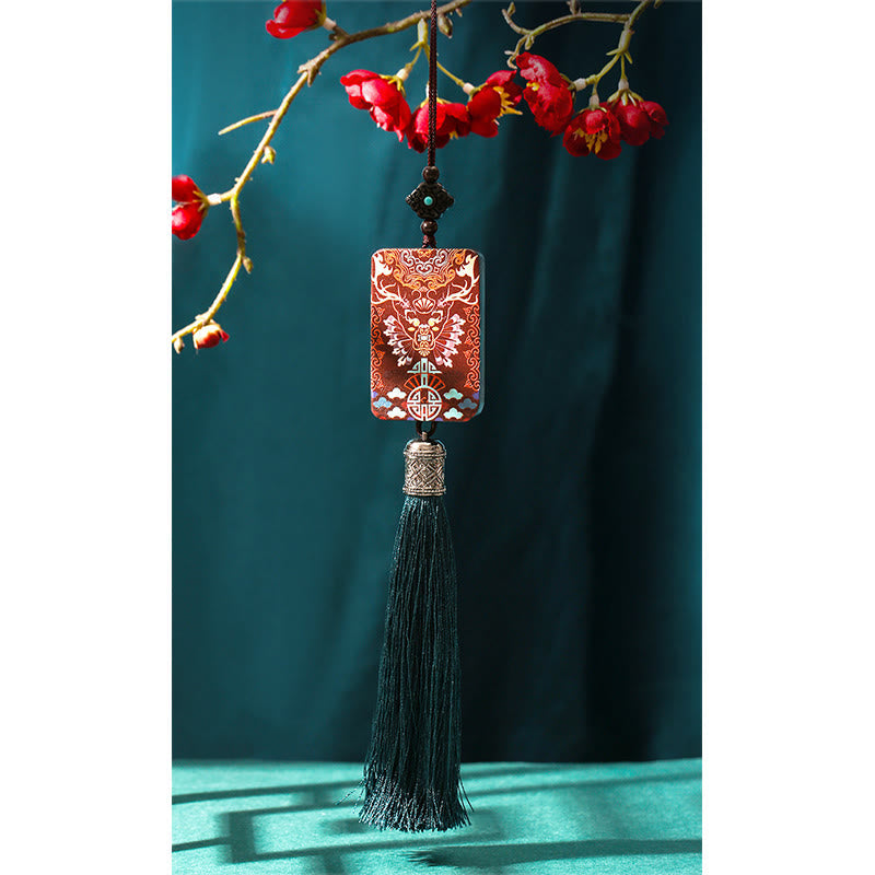 Mythstone Handmade Elk Deer Ebony Wood Balance Tassel Car Hanging Decoration