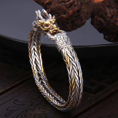 Mythstone 925 Sterling Silver Year Of The Dragon Auspicious Dragon Protection Metal Braided Design Bracelet