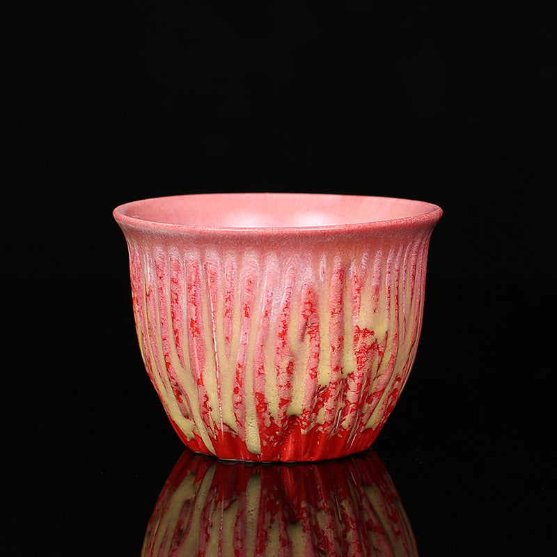 Mythstone Retro Blue Red Gradient Lotus Pattern Kiln Change Ceramic Teacup Kung Fu Tea Cup Bowl