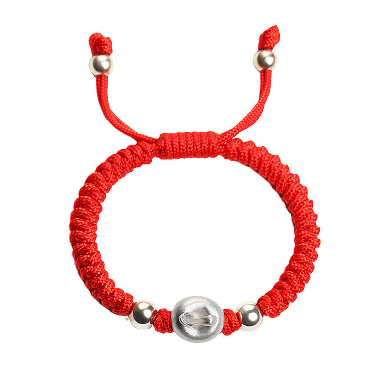 Pulsera para niños hecha a mano con cuerda multicolor de manzana roja de plata esterlina 999 de Mythstone