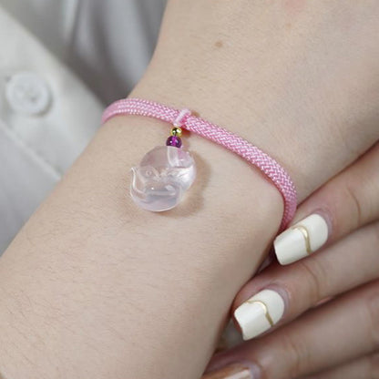 Mythstone Lucky Pink Crystal Fox Love String Bracelet