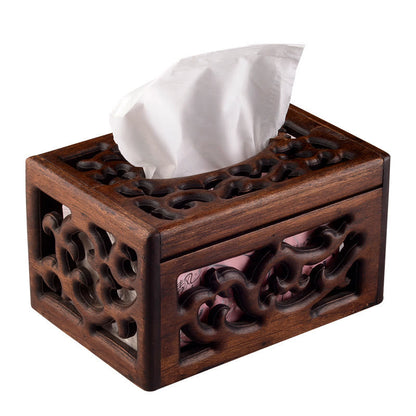 Mythstone Retro Wooden Tissue Box Engraved Wooden Tissue Holder Wipes Boxes Decoration