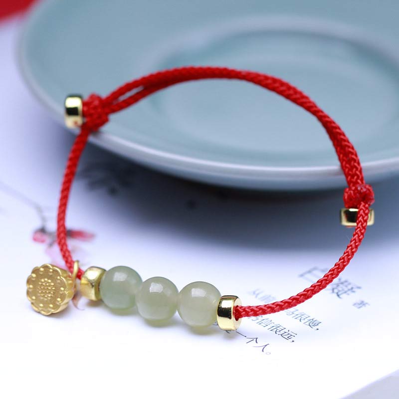 Mythstone Natural Jade Lotus Seed Strength Red String Weave Bracelet