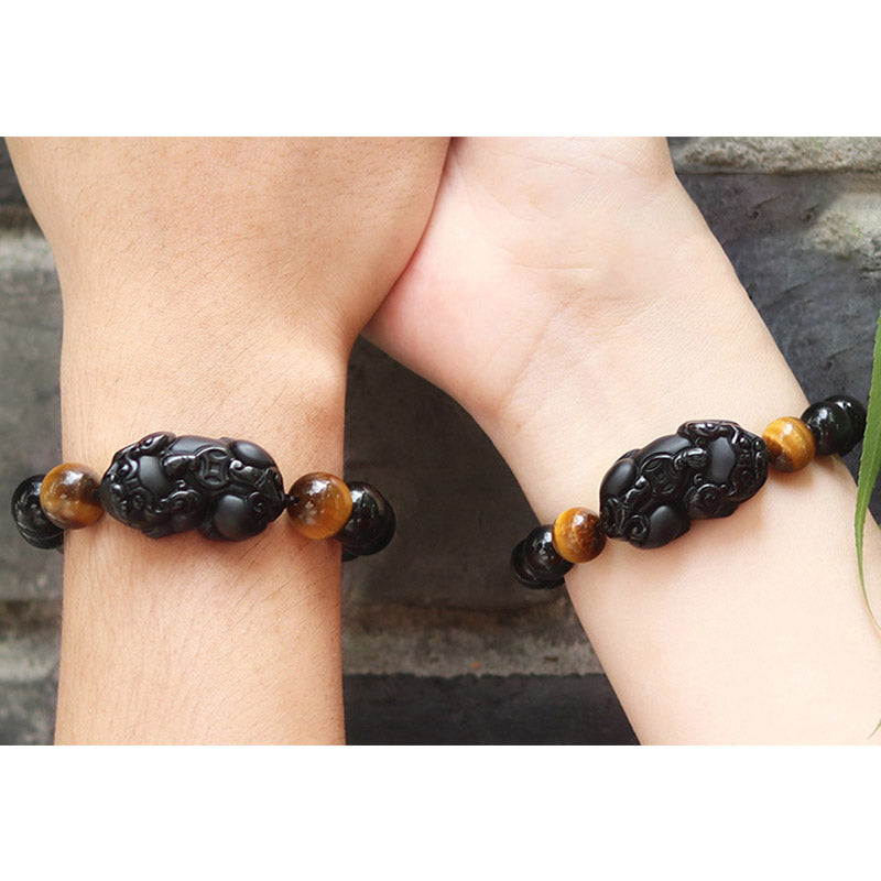 Mythstone FengShui PiXiu Rainbow Obsidian Tiger Eye Wealth Bracelet