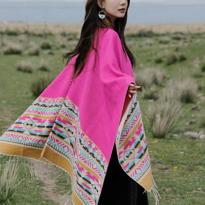 Mythstone Tibetan Shawl Colorful Geometry Winter Cozy Travel Scarf Wrap