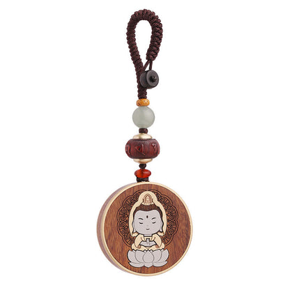 Mythstone Ebony Wood Rosewood Buddha Avalokitesvara Om Mani Padme Hum Balance Car Key Chain Decoration