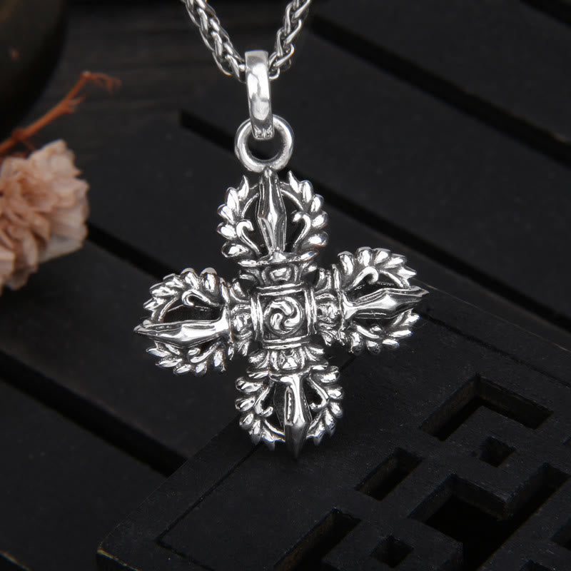 Mythstone 925 Sterling Silver Double Dorje Vajra Spiritual Strength Necklace Pendant