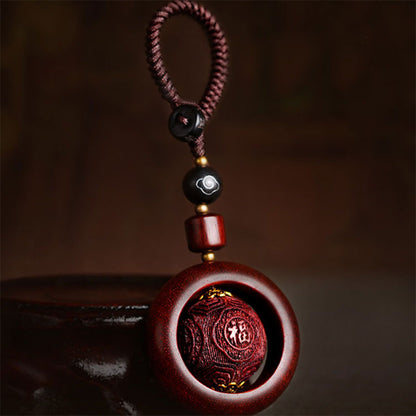 Mythstone Tibetan Small Leaf Red Sandalwood Ebony Luck Protection Rotation Decoration