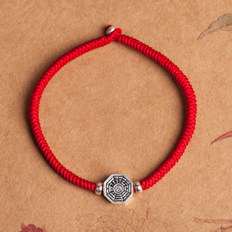 Mythstone 925 Sterling Silver Yin Yang Bagua Symbol Cinnabar String Concentration Bracelet