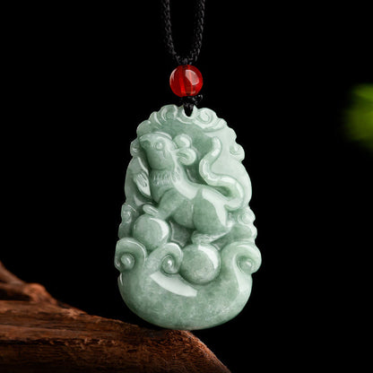 Mythstone Natural Green Jade 12 Chinese Zodiac Luck Prosperity Necklace Pendant