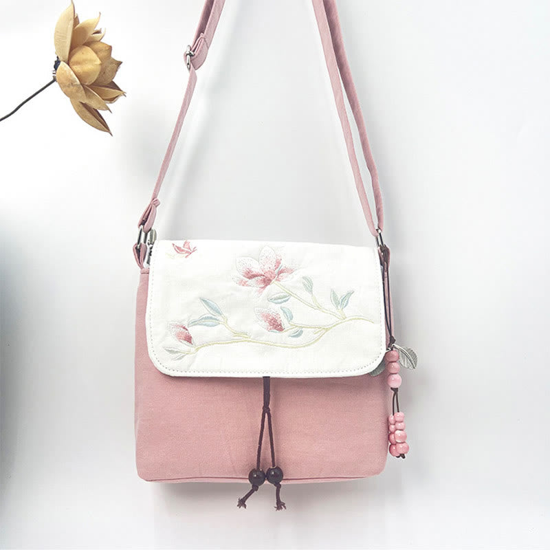 Bolso bandolera con bordado de camelia, epifilo, gardenia y flores de cerezo de Mythstone, bolso de hombro, bolso para teléfono móvil