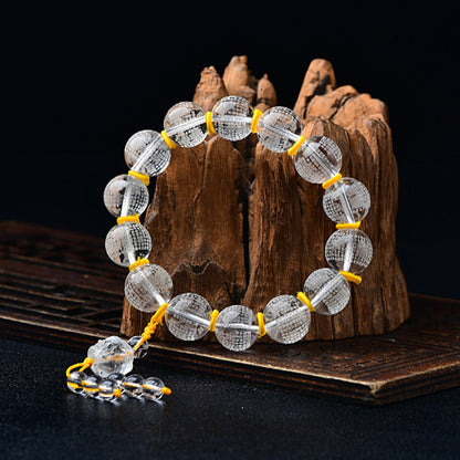 Mythstone Tibet White Crystal Half Demon Half Buddha Heart Sutra Lotus Healing Bracelet