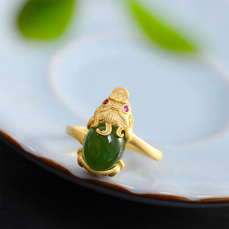 Mythstone 18k Gold-plated Pixiu Jade Wealth Ring