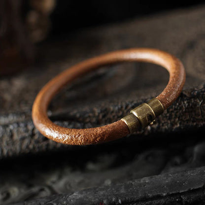 Mythstone Retro Leather Luck Healing Copper Magnetic Buckle Bracelet