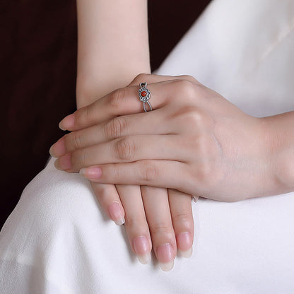 Anillo de plata de ley 925 con cuentas de ágata roja y pensamiento lógico de Mythstone 