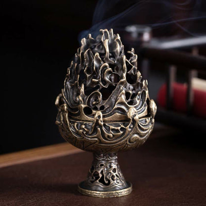 Mythstone Tibetan Mini Mountain Pattern Meditation Copper Alloy Incense Burner