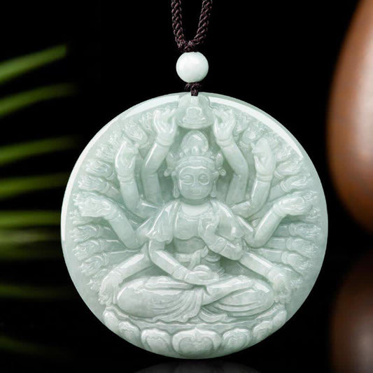 Mythstone Thousand-Hand Kwan Yin Avalokitesvara Jade Blessing String Necklace Pendant