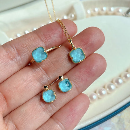 Mythstone 925 Sterling Silver Plated Gold Turquoise Protection Ring Earrings Necklace Pendant Set