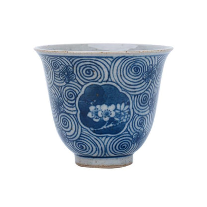 Mythstone Jingdezhen Blue and White Porcelain Hand Painted Lotus Plum Blossom Ceramic Teacup Kung Fu Tea Cups