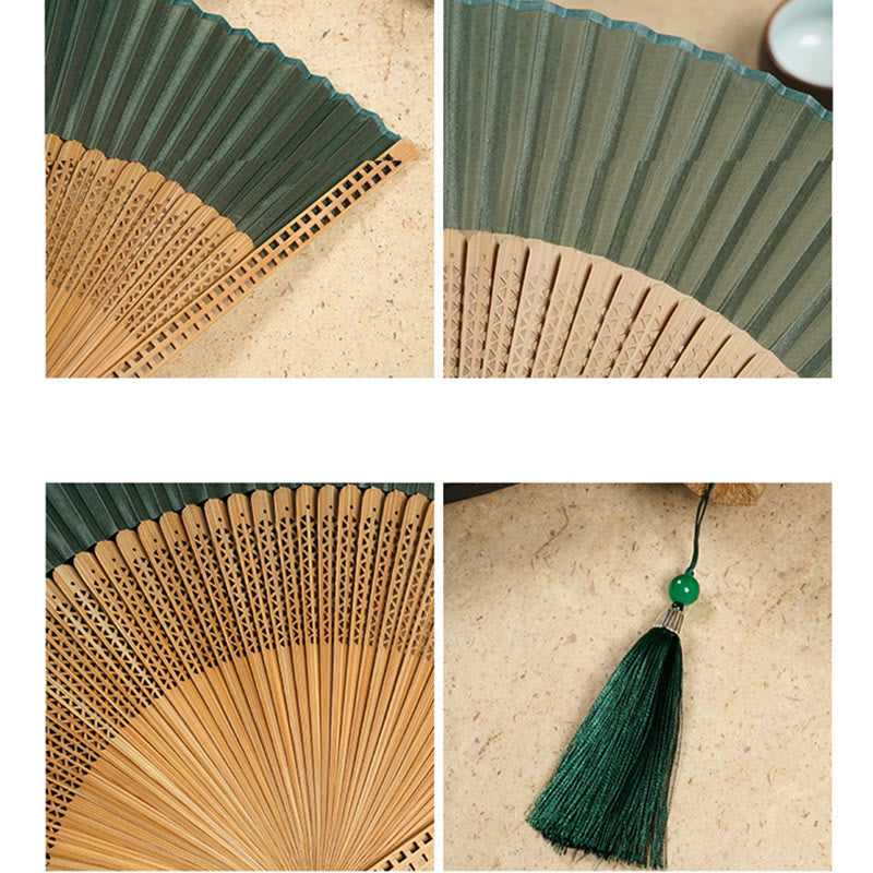 Mythstone Vintage Handheld Folding Fan With Bamboo Frames