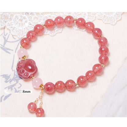 Pulsera de la suerte con forma de pata de gato y cuarzo fresa natural de Mythstone con cristal rosa 