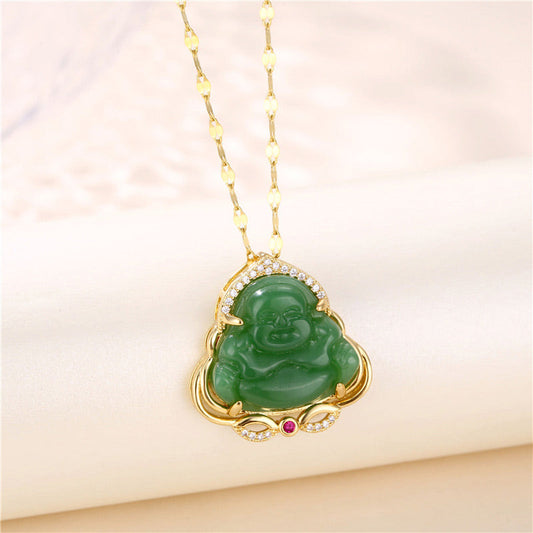 Mythstone Natural Laughing Buddha Peace Necklace