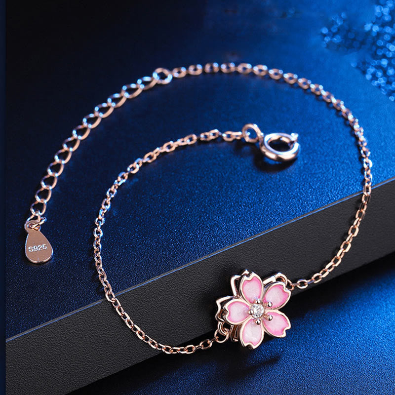 Pulsera de cadena con bendición de flor de cerezo en plata de ley 925 de Mythstone con anillo giratorio 