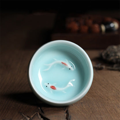 Mythstone Colorful Koi Fish Ceramic Teacup Kung Fu Tea Cup Bowl