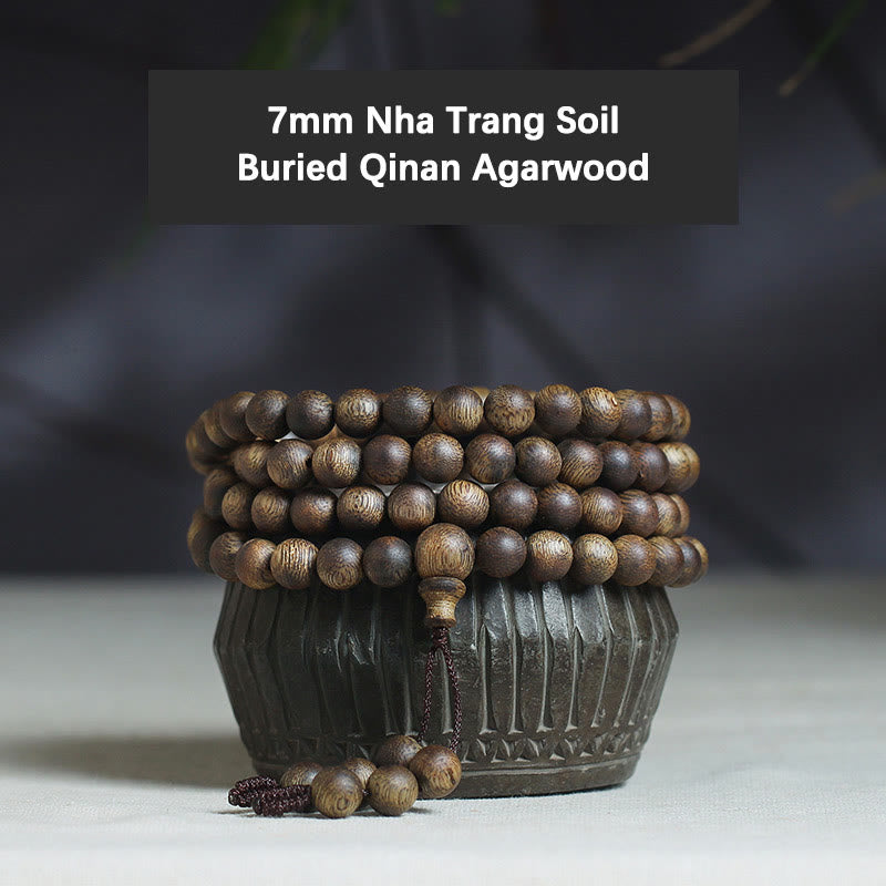 MythStone 108 Mala Beads Nha Trang Soil Buried Qinan Agarwood Balance Strength Bracelet