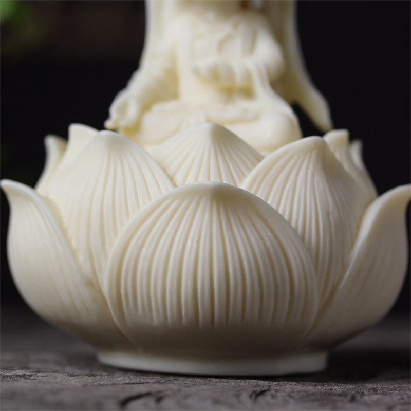 Mythstone Mini Ivory Fruit Kwan Yin Avalokitesvara Lotus Wealth Desk Decoration