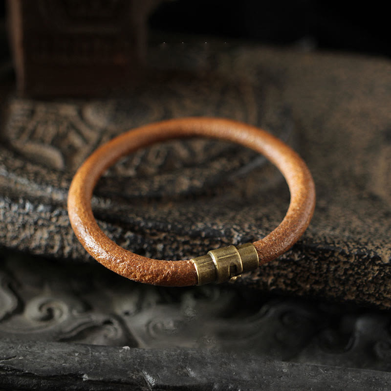 Mythstone Retro Leather Luck Healing Copper Magnetic Buckle Bracelet