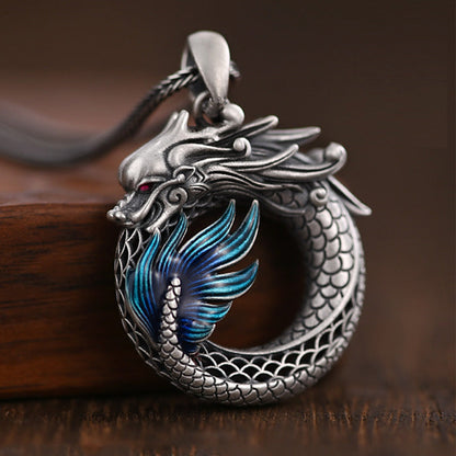 Mythstone 999 Sterling Silver Year Of The Dragon Auspicious Peace Buckle Carved Success Necklace Pendant