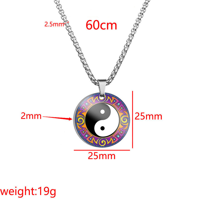 Colgante de collar de acero de titanio con armonía de pez koi y dragón Yin Yang