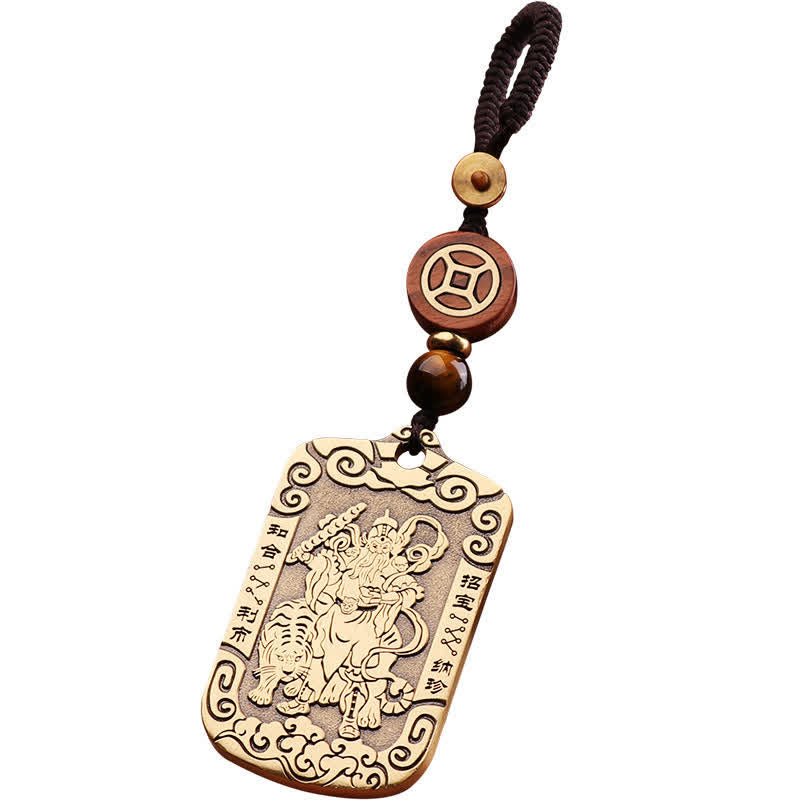 Mythstone God of Wealth Zhao Gongming Copper Protection Necklace Pendant Key Chain