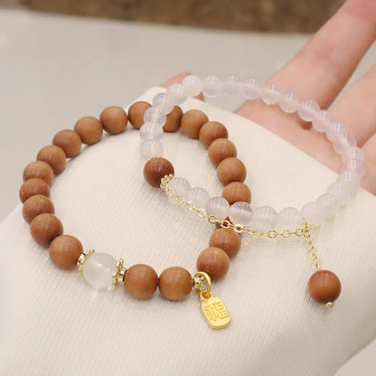 Mythstone Sandalwood Cat's Eye Fu Character Charm Protection Bracelet