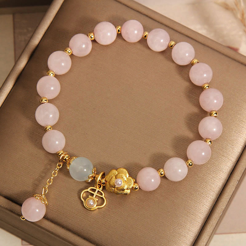 Pulsera de la suerte con flor de cristal rosa natural Mythstone