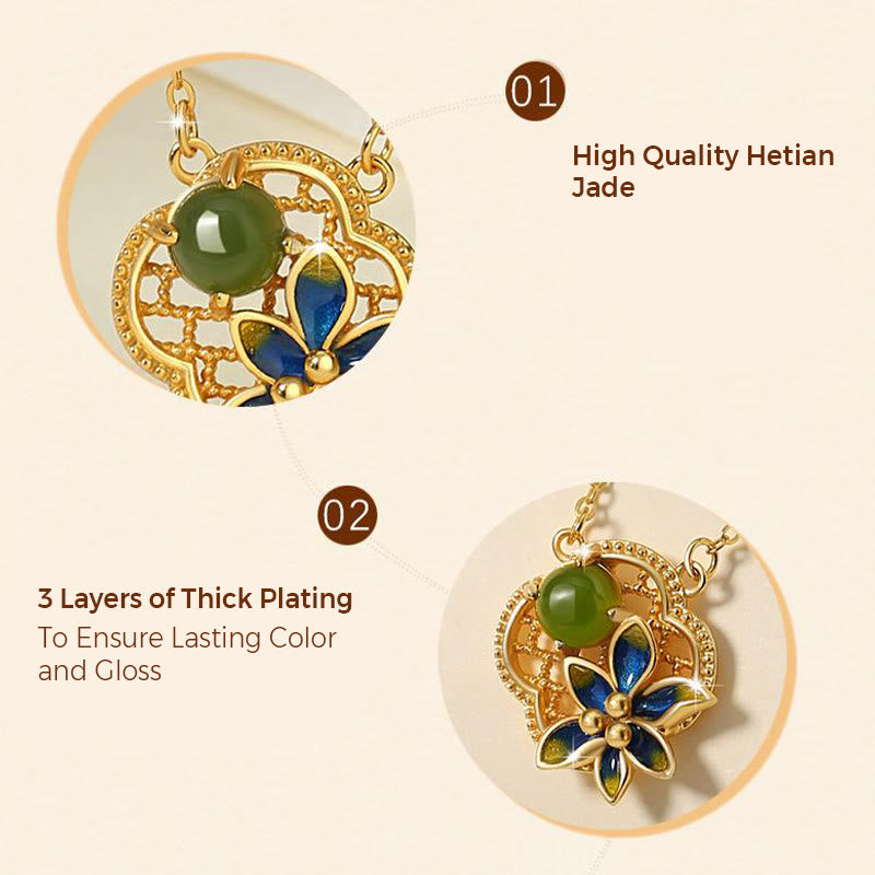 Mythstone 925 Sterling Silver Four Leaf Clover Flower Hetian Cyan Jade Pearl Healing Necklace Pendant Bracelet Earrings Set