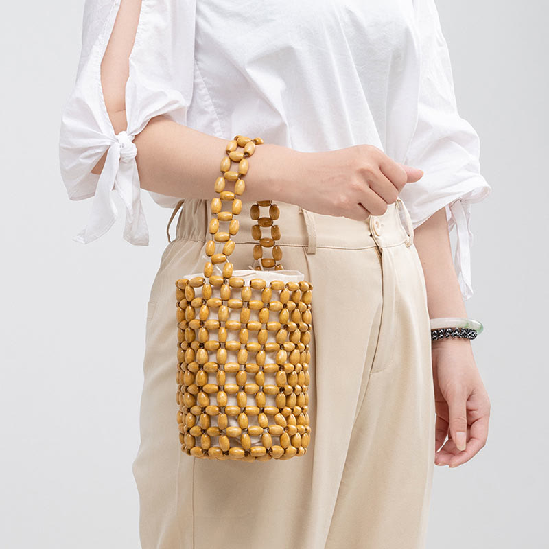 Mythstone Hand-woven Crude Wooden Beads Handbag