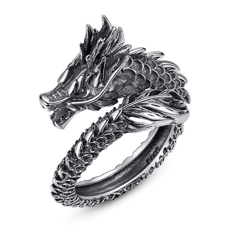 Mythstone 925 Sterling Silver Vintage Dragon Success Protection Strength Adjustable Ring